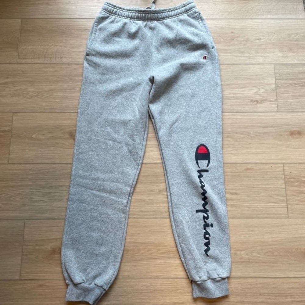 Champion Mens Script Logo Joggers Heather Gray Sweatpants Small Pockets